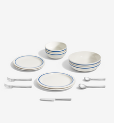 18-Piece Dinnerware + Flatware Set (Serves 2) - Blue / Brushed