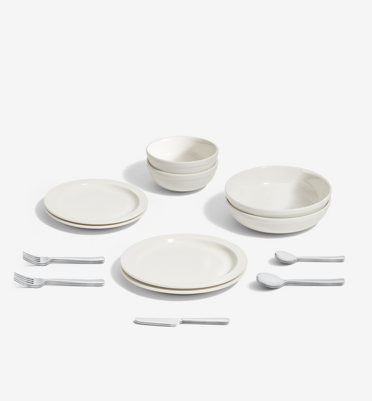18-Piece Dinnerware + Flatware Set (Serves 2) - White / Polished