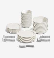 72-Piece Dinnerware + Flatware Set (Serves 8) - White / Brushed