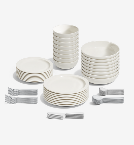 72-Piece Dinnerware + Flatware Set (Serves 8) - White / Polished