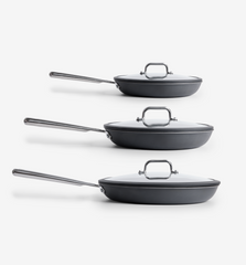 8" + 10" + 12" Deeper Carbon Nonstick™ Frying Pan + Glass Lid