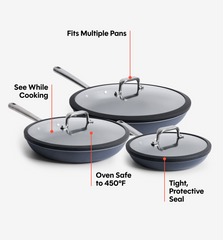 8" + 10" + 12" Carbon Nonstick™ Frying Pan + Glass Lids