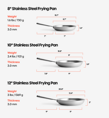 8" + 10" + 12" Stainless Steel Frying Pan
