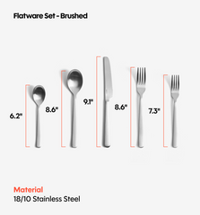 72-Piece Dinnerware + Flatware Set (Serves 8) - White / Brushed
