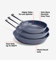 8" + 10" + 12" Deeper Carbon Nonstick™ Frying Pan + Glass Lid