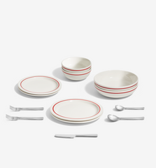 18-Piece Dinnerware + Flatware Set (Serves 2) - Red / Brushed