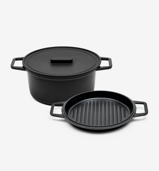 7 QT Enamel Cast-Iron Dutch Oven - Grill & Silicone Lid - Black