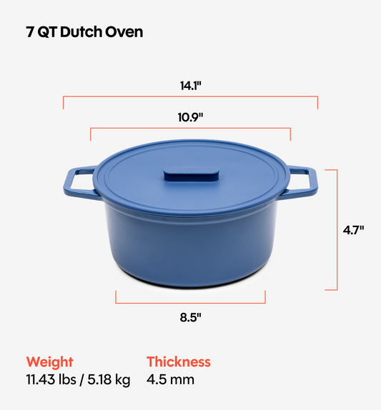 7 QT Enamel Cast-Iron Dutch Oven - Grill & Silicone Lid - Blue