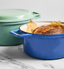 5.5 QT Enamel Cast-Iron Dutch Oven - Grill & Silicone Lid - Classic Blue