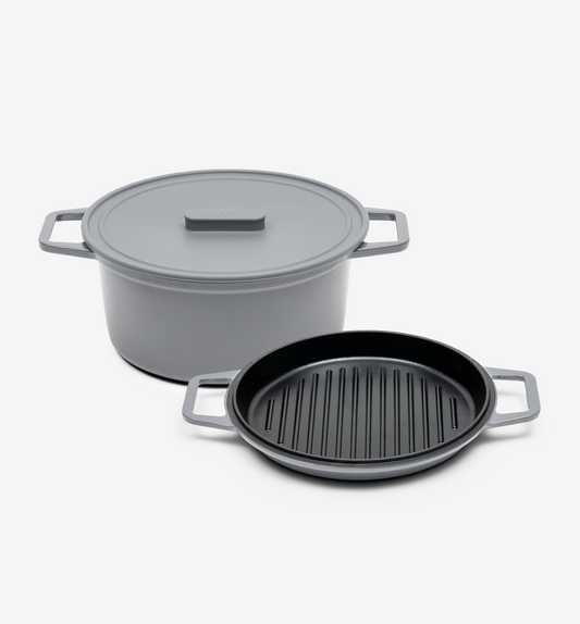 7 QT Enamel Cast-Iron Dutch Oven - Grill & Silicone Lid - Gray