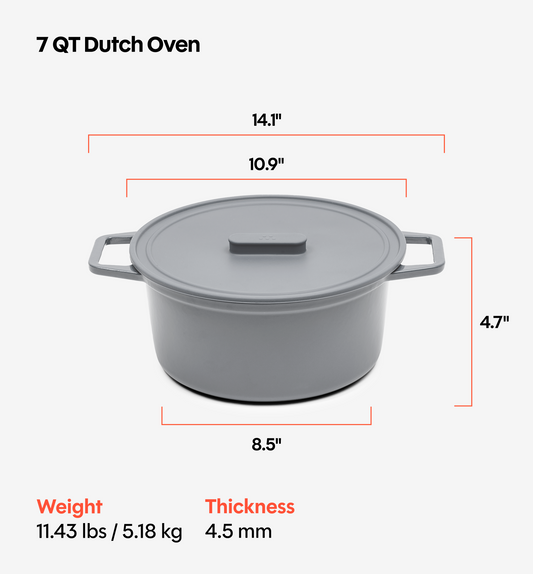 7 QT Enamel Cast-Iron Dutch Oven - Grill & Silicone Lid - Gray