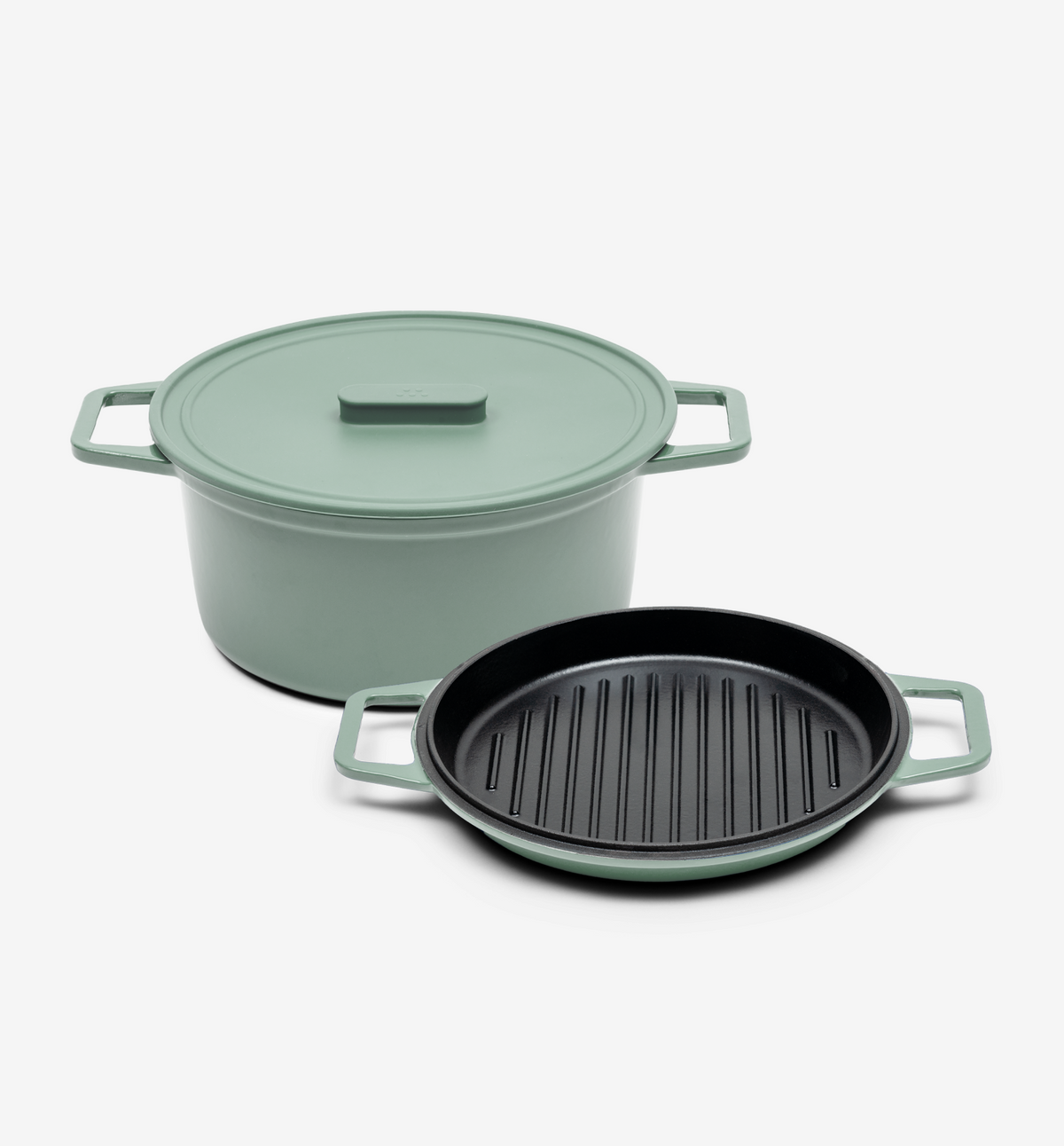 7 QT Enamel Cast-Iron Dutch Oven - Grill & Silicone Lid - Sage