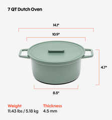 7 QT Enamel Cast-Iron Dutch Oven - Grill & Silicone Lid - Sage