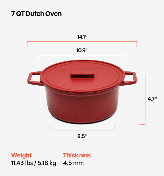 7 QT Enamel Cast-Iron Dutch Oven - Grill & Silicone Lid - Red
