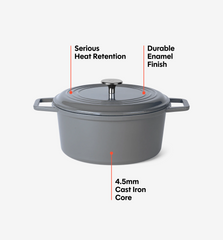 7 QT Enamel Cast-Iron Dutch Oven - Classic Lid - Gray