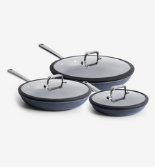 8" + 10" + 12" Deeper Carbon Nonstick™ Frying Pan + Glass Lid