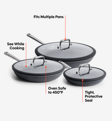 8" + 10" + 12" Carbon Nonstick™ Frying Pan + Glass Lids (Virtual Kit)