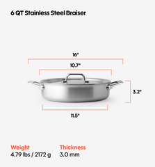 6 QT Stainless Steel Braiser