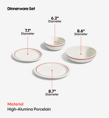 72-Piece Dinnerware + Flatware Set (Serves 8) - Red / Polished